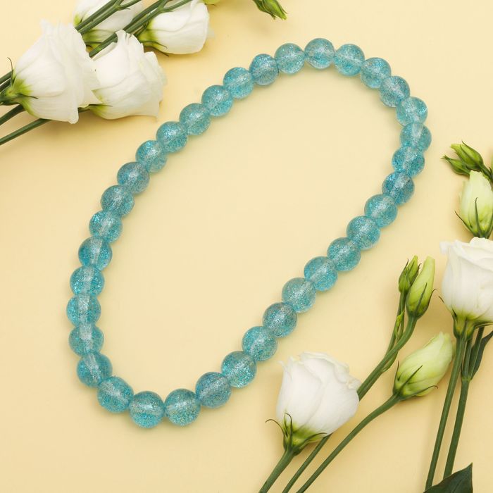 Бусы "Каучук" шар №14, цвет голубой с блестками, 50см