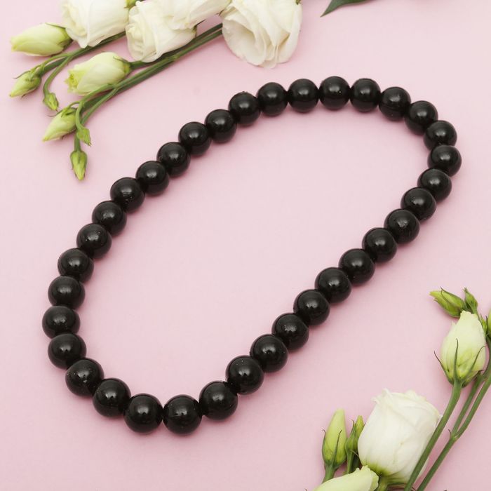 Бусы "Каучук" шар №14, цвет черный с блестками, 50см