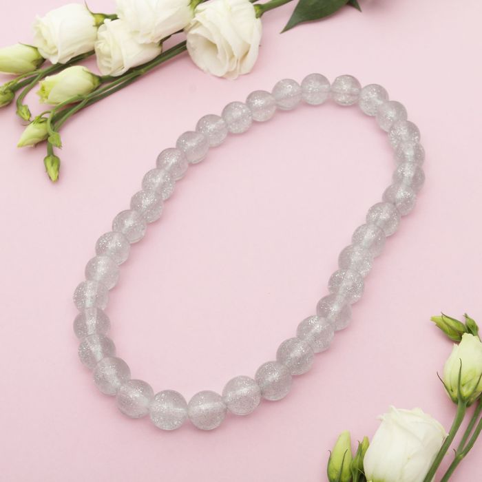 Бусы "Каучук" шар №14, цвет серебряный с блестками, 50см