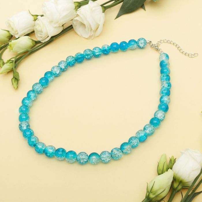 Бусы "Сахарный кварц" шар №10, цвет бело-морской 40см