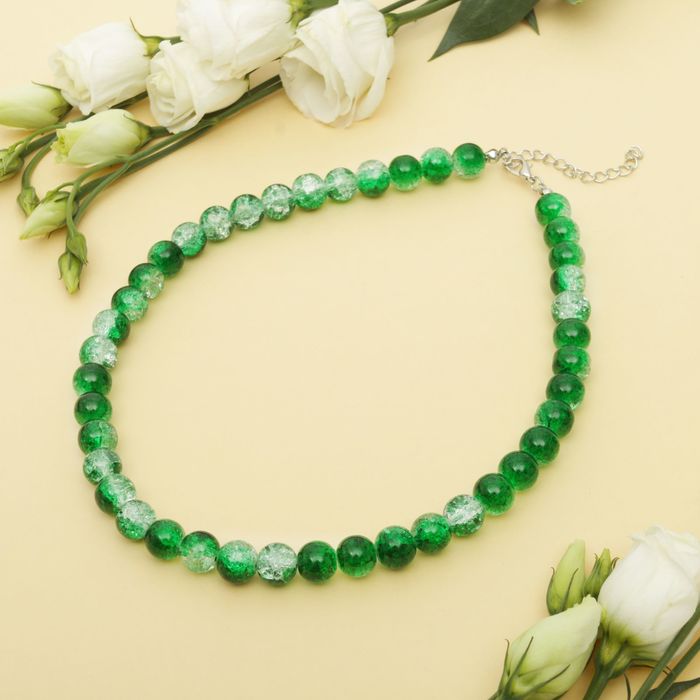 Бусы "Сахарный кварц" шар №10, цвет бело-изумрудный, 40см