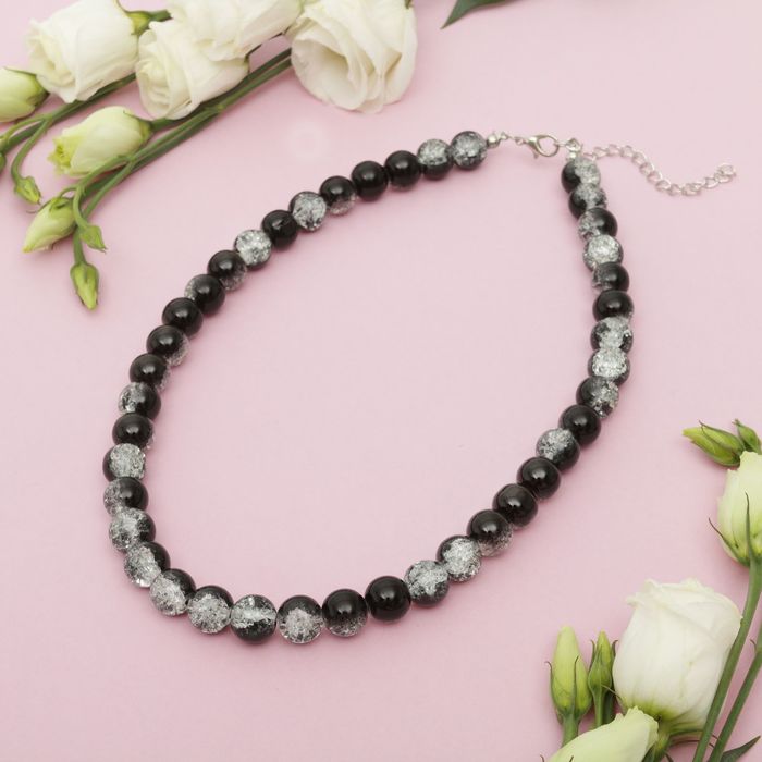 Бусы "Сахарный кварц" шар №10, цвет бело-черный, 40см