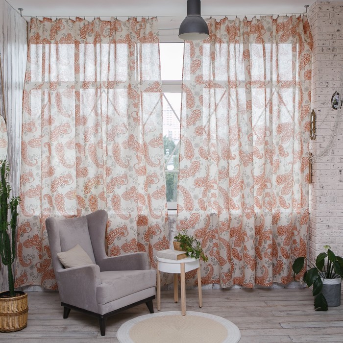 Штора портьерная "Этель" 290х280, Огуречный мотив, полулён, 15% лён, 85% п/э