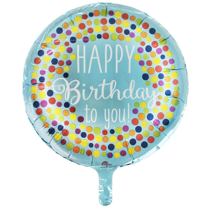 Шар фольгированный 18" "С Днем рождения" горошек на голубом