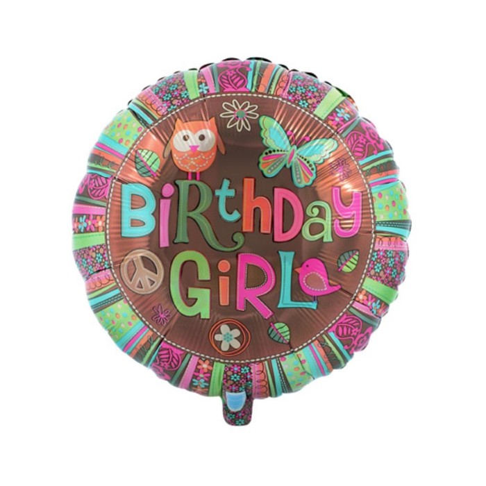 Шар фольгированный 18" "День рождения девочки" хиппи