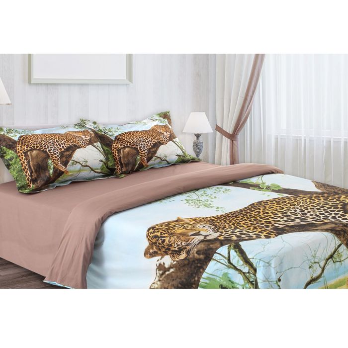 Постельное бельё "Этель 3Д" Спящий гепард евро 200*220 см, 220*240 см, 50*70 + 5 см 2 шт.