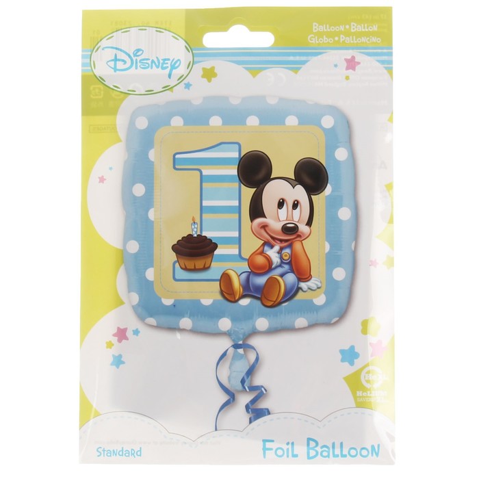 Шар фольгированный 18" Микки Малыш "1 годик" квадрат
