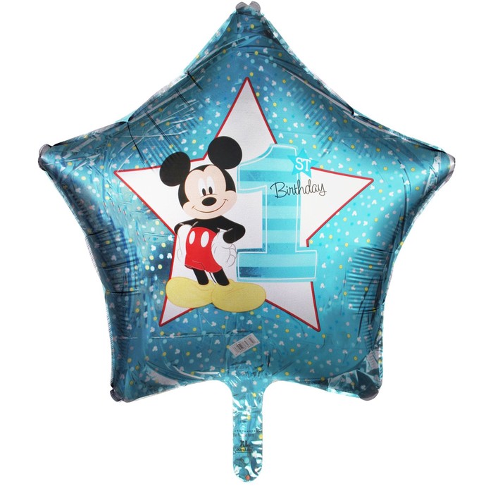 Шар фольгированный 18" Микки Маус "1-й День Рождения" звезда