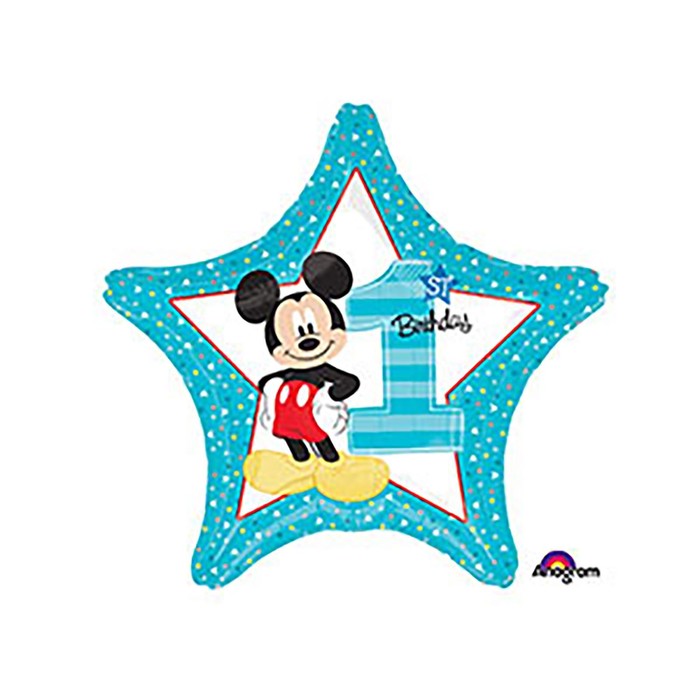 Шар фольгированный 18" Микки Маус "1-й День Рождения" звезда