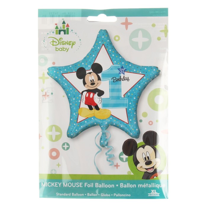 Шар фольгированный 18" Микки Маус "1-й День Рождения" звезда