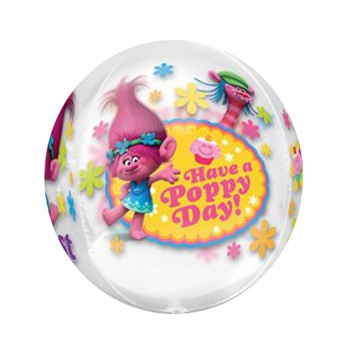 Шар фольгированный 3D СФЕРА 16" Тролли, картинки МИКС