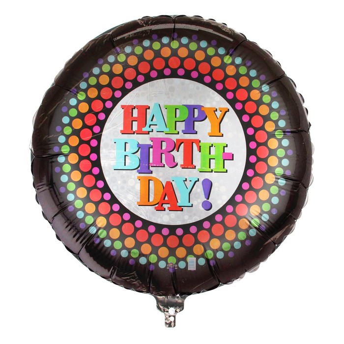 Шар фольгированный 32" ДЖАМБО "С Днем рождения" горошек