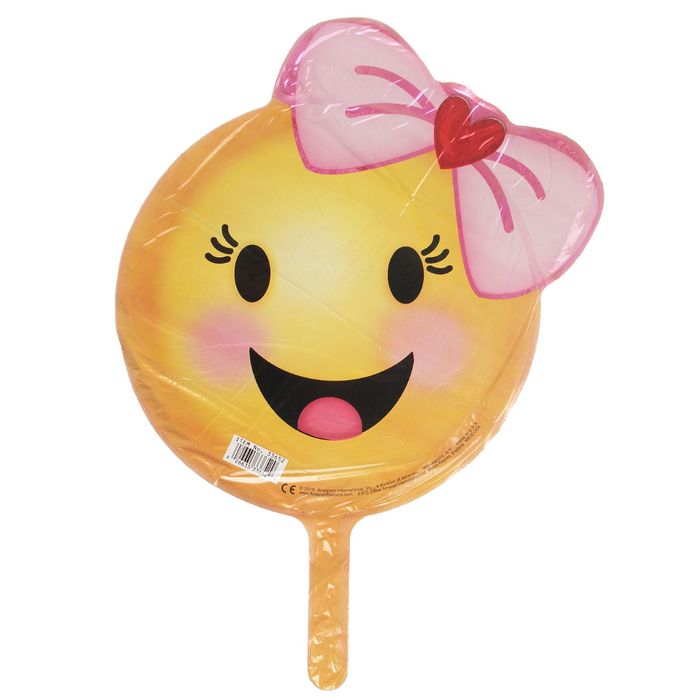 Шар фольгированный "Смайлик с бантиком" без палочки
