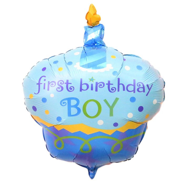 Шар фольгированный 29" "1-й День рождения" голубой кексик