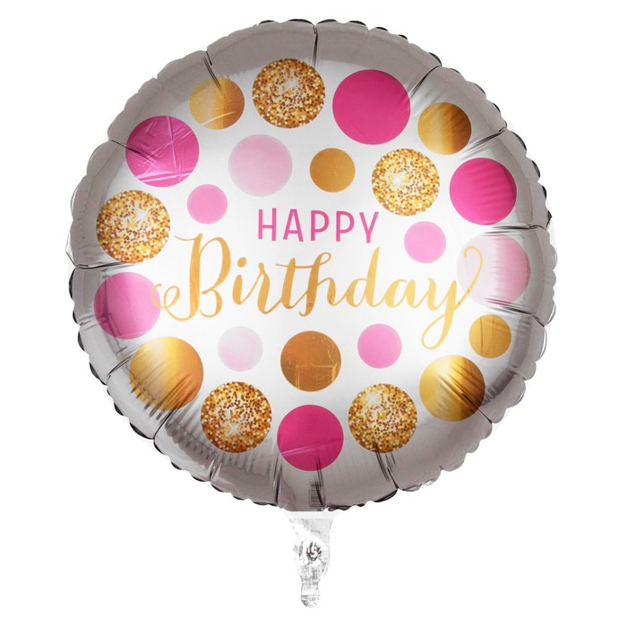 Шар фольгированный 18" "С Днем рождения" горошек