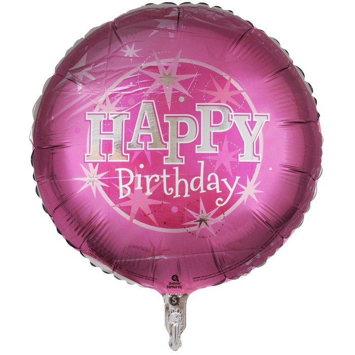 Шар фольгированный 18" "С Днем рождения" искры, розовый