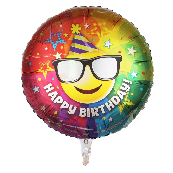 Шар фольгированный 18" "С Днем рождения" смайлик в очках