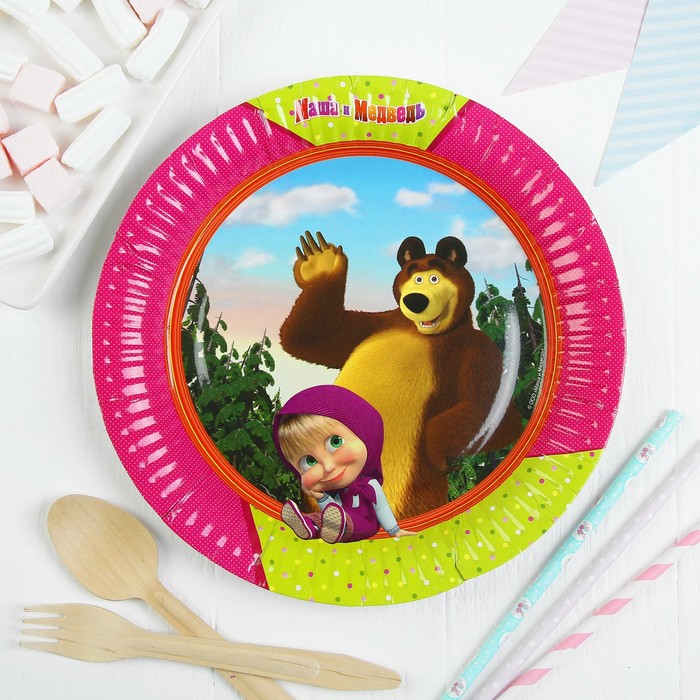 Тарелка бумажная "Маша и Медведь" 23см (набор 6 шт)
