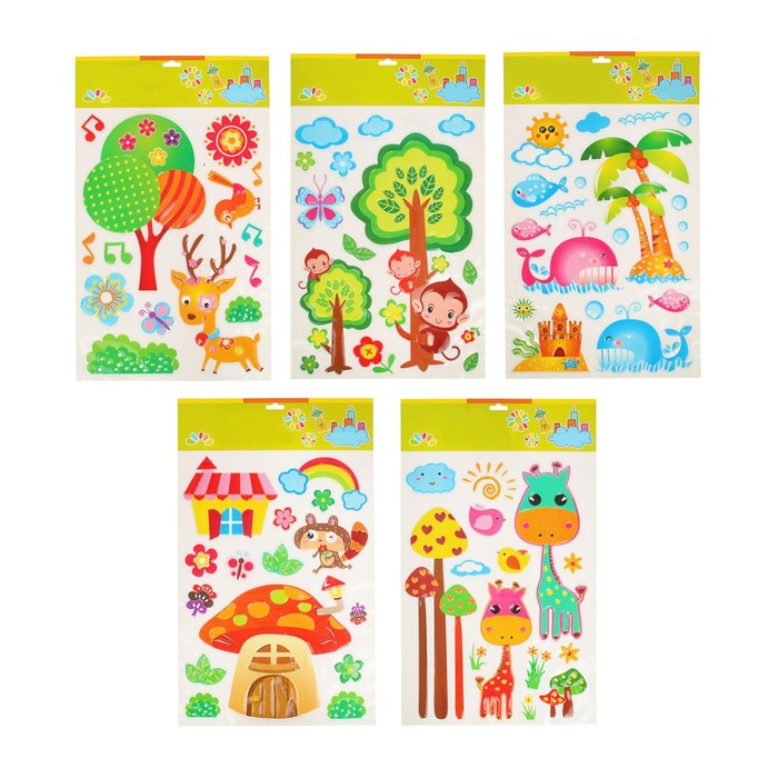 Наклейка пластик "Зоопарк" глянец МИКС 50х30 см