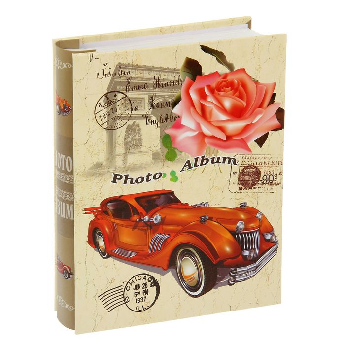 Фотоальбом на 200 фото 10х15 см "Ретроавто и цветы" в коробке МИКС 26,5х21х5,5 см