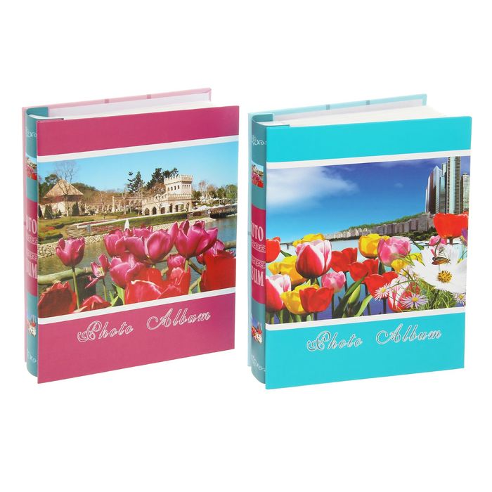 Фотоальбом на 200 фото 10х15 см "Тюльпаны у воды" в коробке МИКС 26,5х21х5,5 см