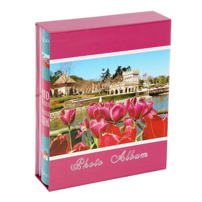 Фотоальбом на 200 фото 10х15 см "Тюльпаны у воды" в коробке МИКС 26,5х21х5,5 см
