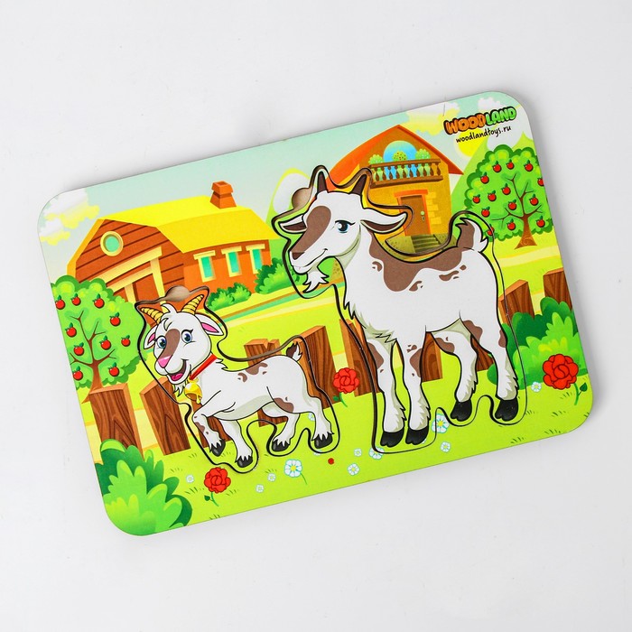 Рамка-вкладыш деревянная парная  "Коза и козленок"