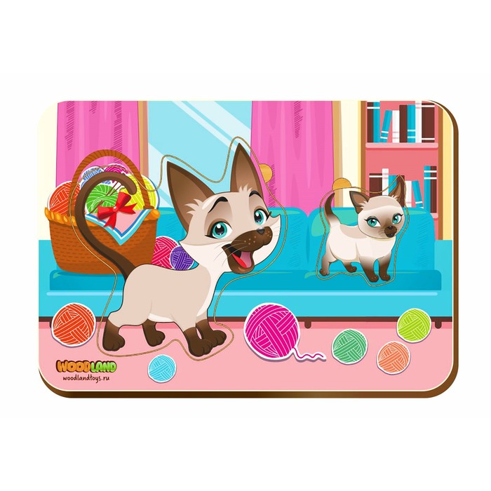 Рамка-вкладыш деревянная парная "Кошка и котенок"