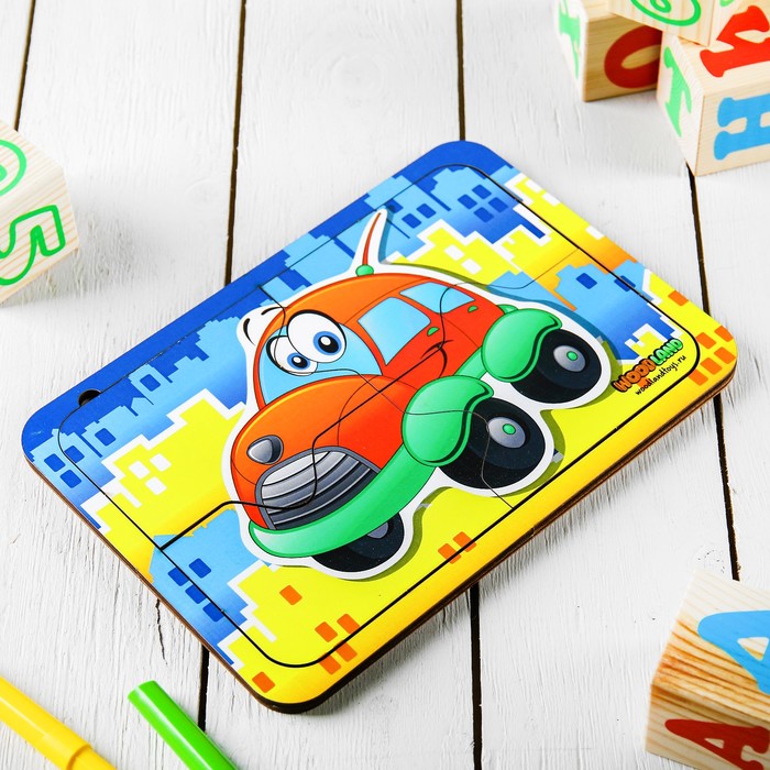 Пазл деревянный простой  "Веселый автомобиль"