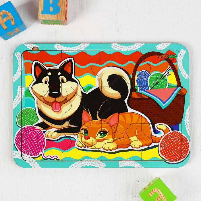 Пазл деревянный простой "Кошка и собака"