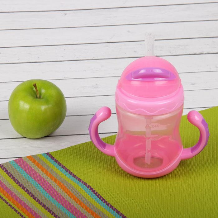 Поильник с трубочкой, 240 мл, от 9 мес., цвет розовый
