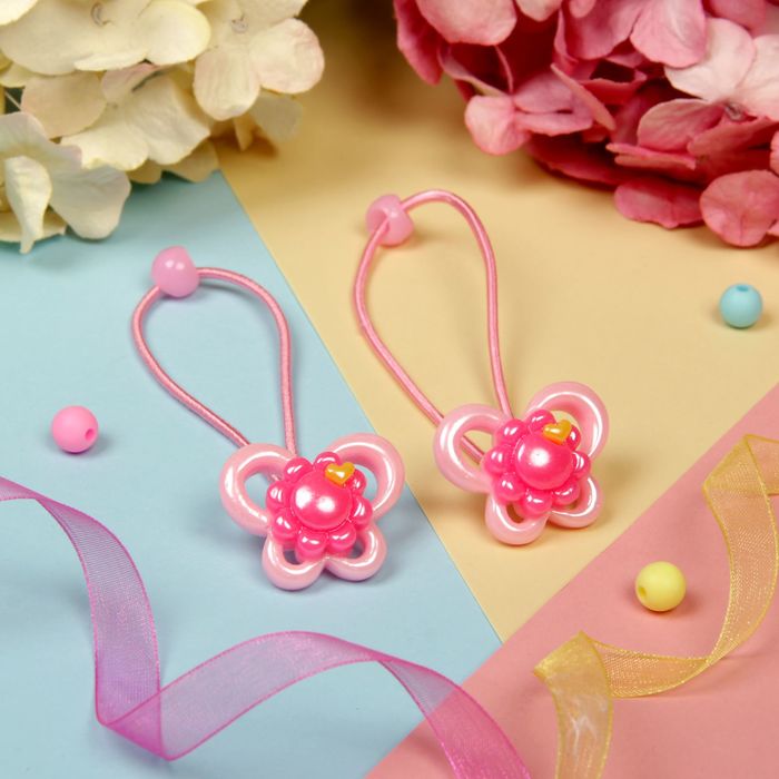 Резинка для волос "Глянец" бабочка цветок (цена за пару)