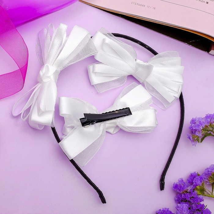 Набор для волос "Бантик" (2 зажима,1 ободок), белый