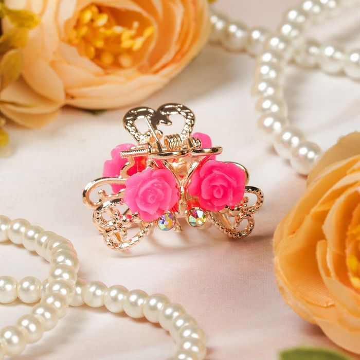 Краб для волос "Двойной цветочек" 2,5 см розы цвет микс