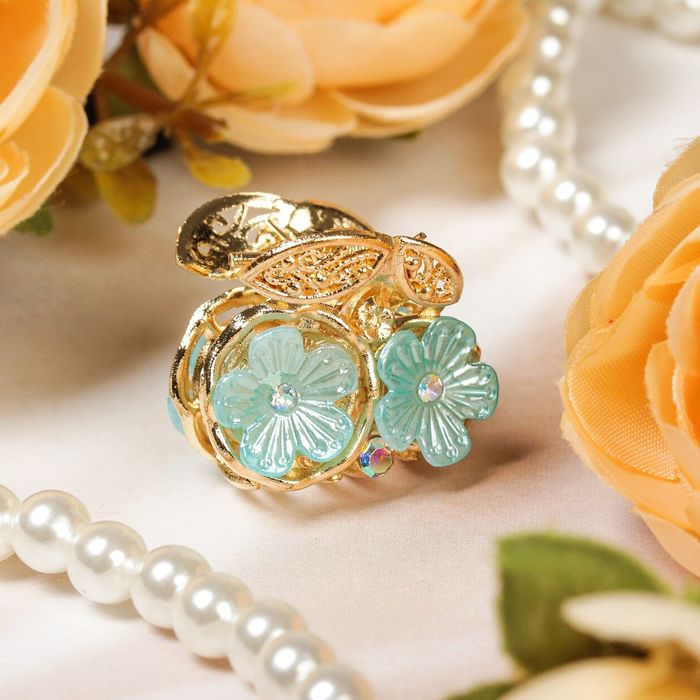 Краб для волос "Двойной цветочек" 2,5 см цветной василек микс