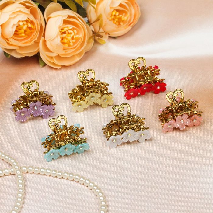 Краб для волос "Букетик" 2,5 см, васильки, микс