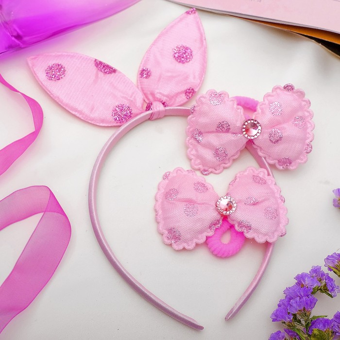 Набор для волос "Весёлые ушки" (1 ободок, 2 резинки), блестящий горох