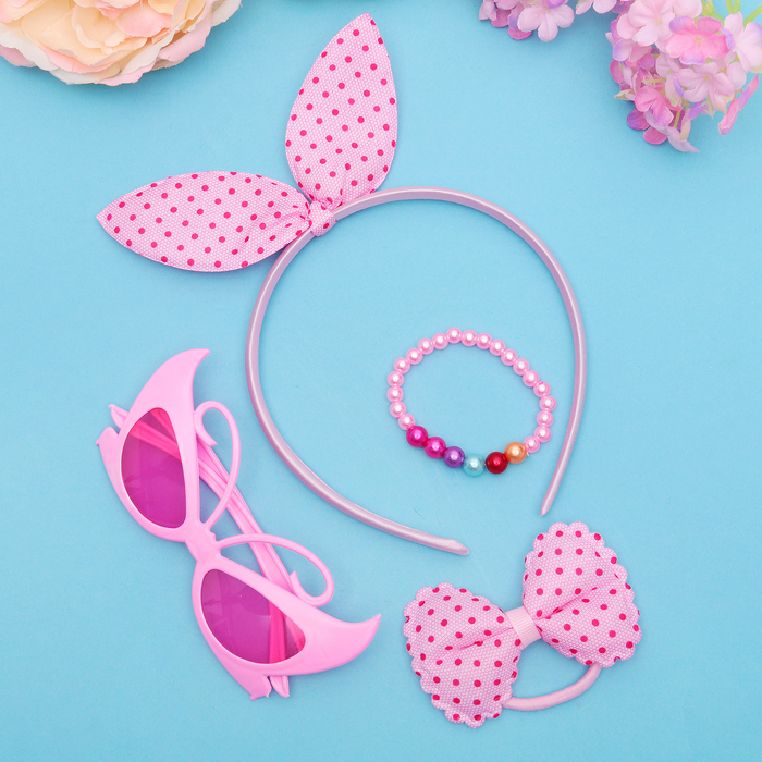 Набор для волос "Весёлые ушки" (ободок, резинка, браслет, очки), горох