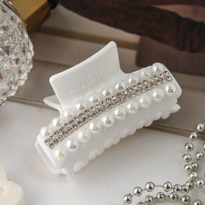 Краб для волос "Манифик" 6 см жемчужина белая