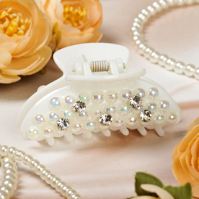 Краб для волос "Манифик" 7 см жемчужина белая