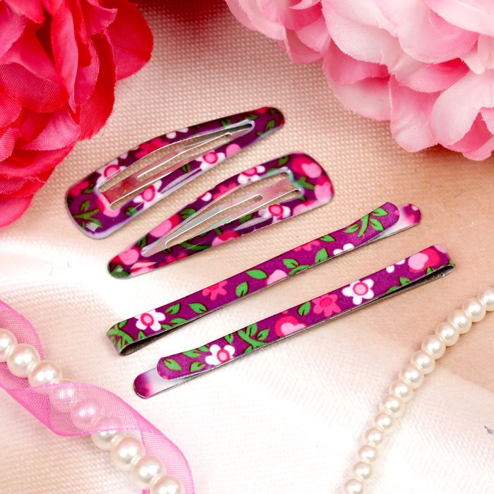 Набор невидимок для волос "Яркая заливка" 8 шт (4 шт-4,8 см,4 шт-6,5 см) ягодки