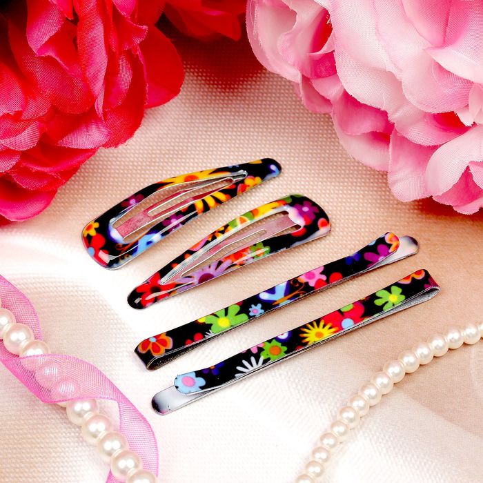 Набор невидимок для волос "Яркая заливка" 8 шт (4 шт-4,8 см,4 шт-6,5 см) васильки