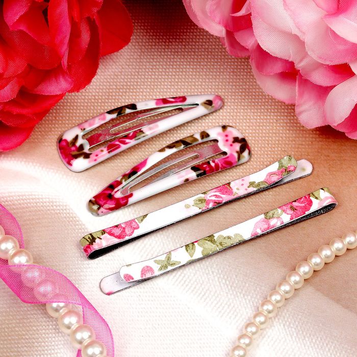 Набор невидимок для волос "Яркая заливка" 8 шт (4 шт-4,8 см,4 шт-6,5 см) пионы