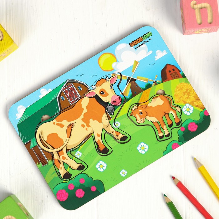 Рамка-вкладыш деревянная парная "Корова и теленок"