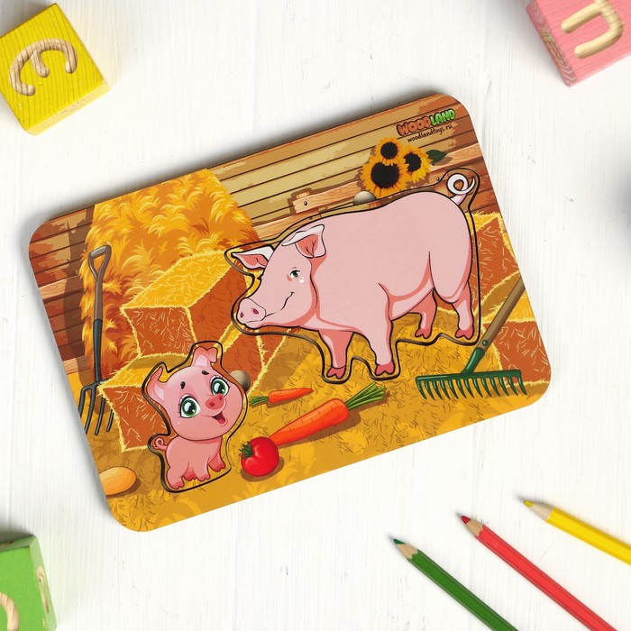 Рамка-вкладыш деревянная парная "Свинья и поросенок"