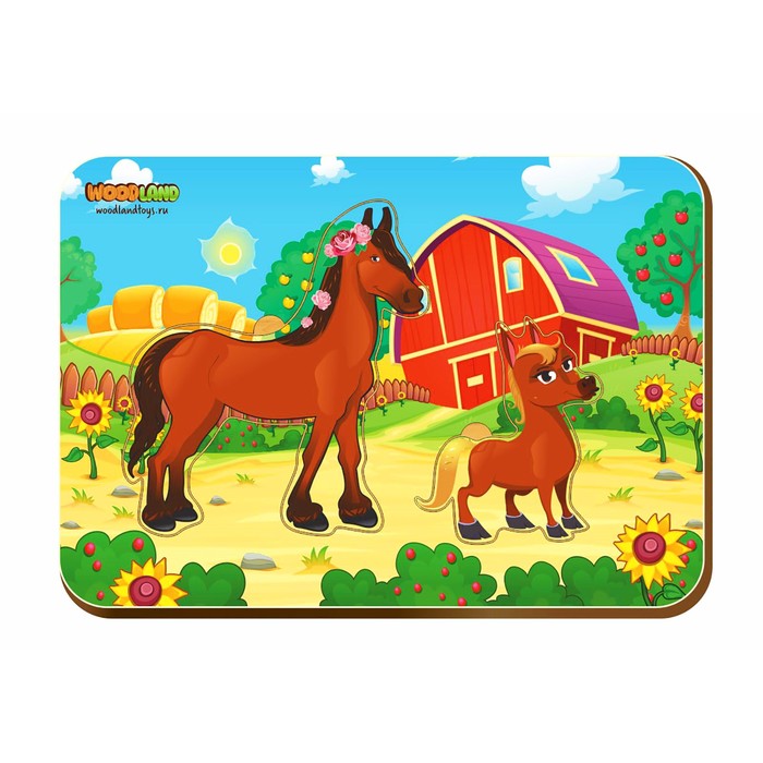 Рамка-вкладыш деревянная парная "Лошадь и жеребенок"