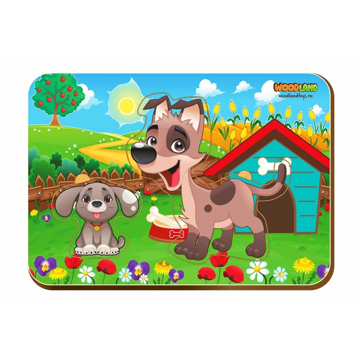 Рамка-вкладыш деревянная парная "Собака и щенок 2"