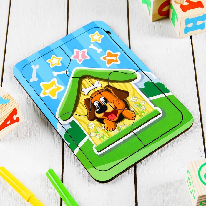 Пазл деревянный простой  "Собака в будке"