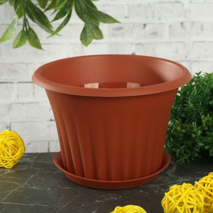 Кашпо d=12 см "Кэрол" с подставкой, цвет терракотовый