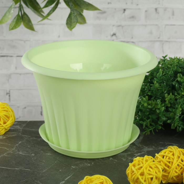 Кашпо d=12 см "Кэрол" с подставкой, цвет мята